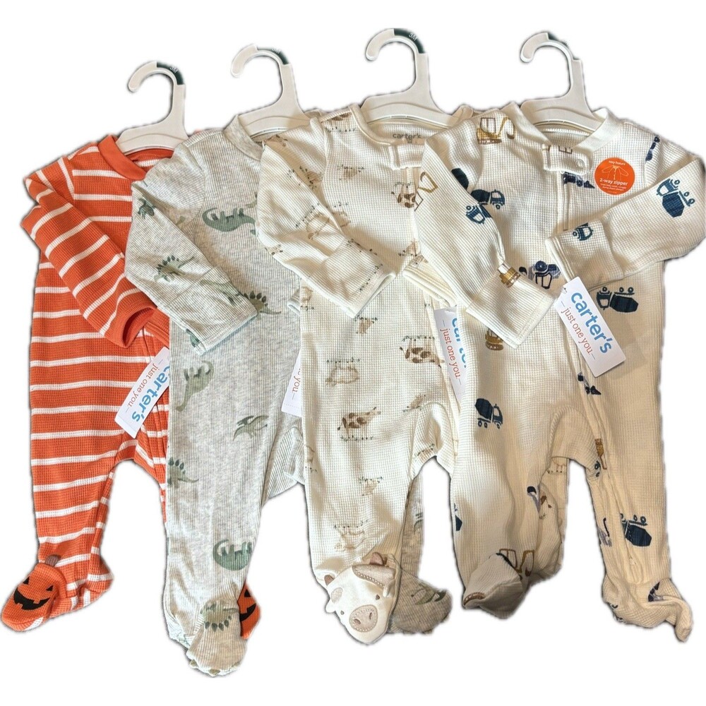 Carters 3 Month Baby Boy Pajama Lot Of 4 Fall Pumpkin NWT
